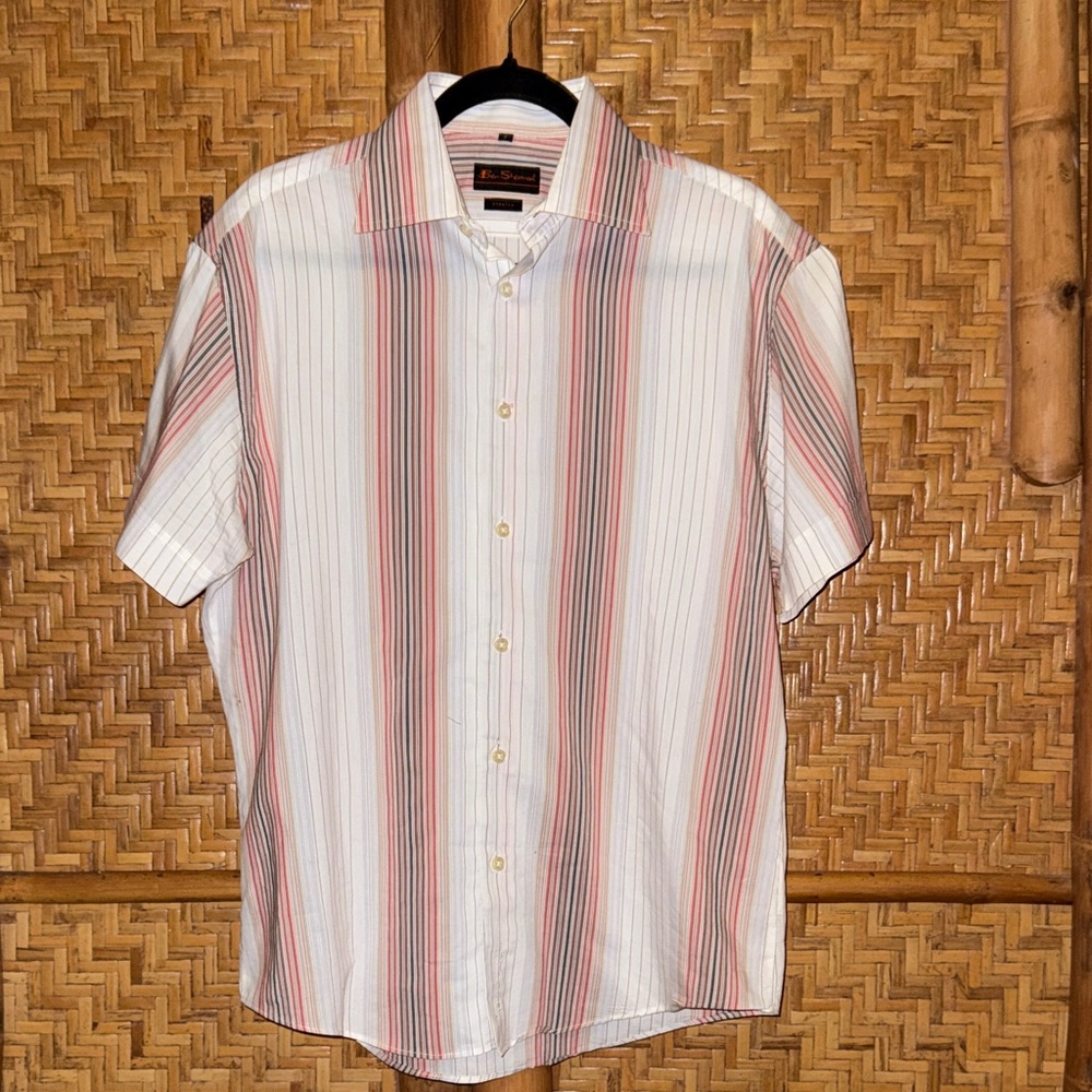 Ben Sherman Red and White Striped Button Down Shirt medium